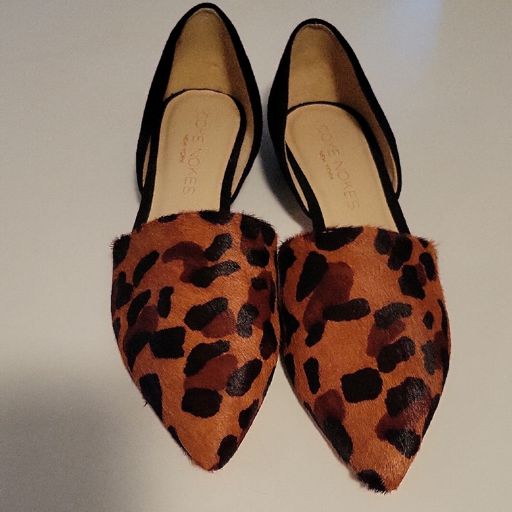 Brown and Black Animal Print Flats with Pointed Toe EUC